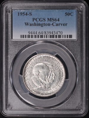 Obverse of this 1954-S 50C Washington-Carver Silver Commemorative PCGS MS-64