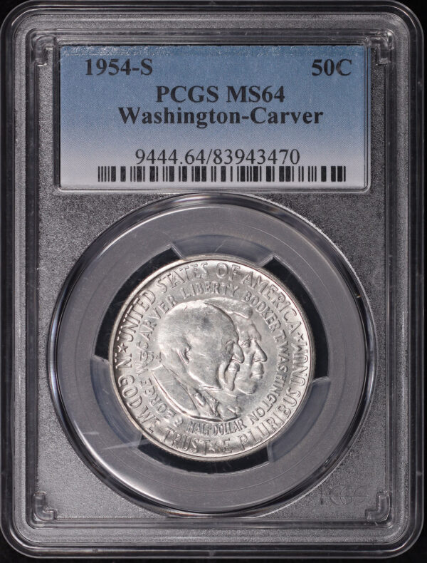 Obverse of this 1954-S 50C Washington-Carver Silver Commemorative PCGS MS-64