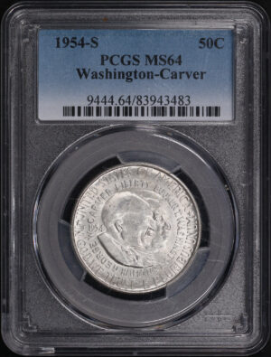 Obverse of this 1954-S 50C Washington-Carver Silver Commemorative PCGS MS-64