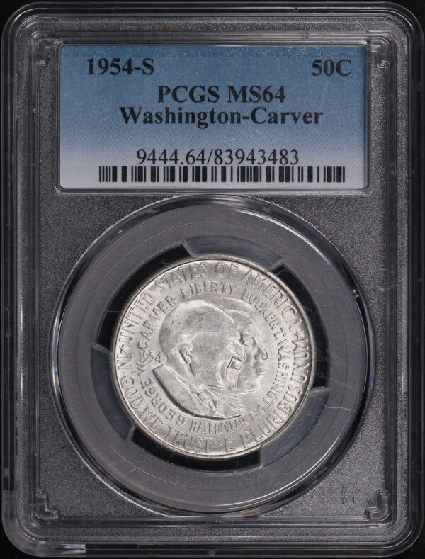 Obverse of this 1954-S 50C Washington-Carver Silver Commemorative PCGS MS-64