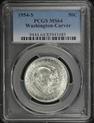 Obverse of this 1954-S Silver Commemorative Washington-Carver 50C PCGS MS-64