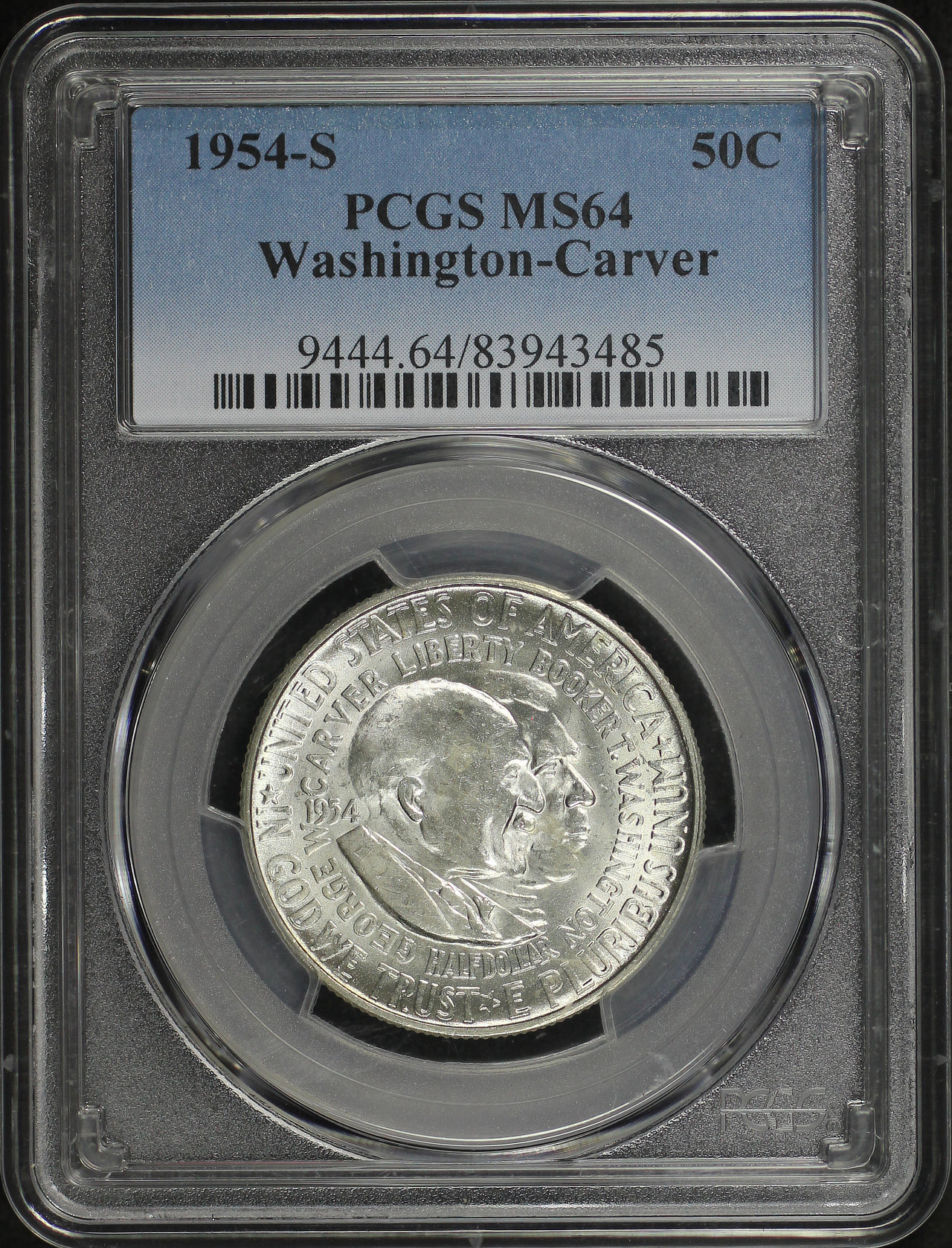 Obverse of this 1954-S Silver Commemorative Washington-Carver 50C PCGS MS-64