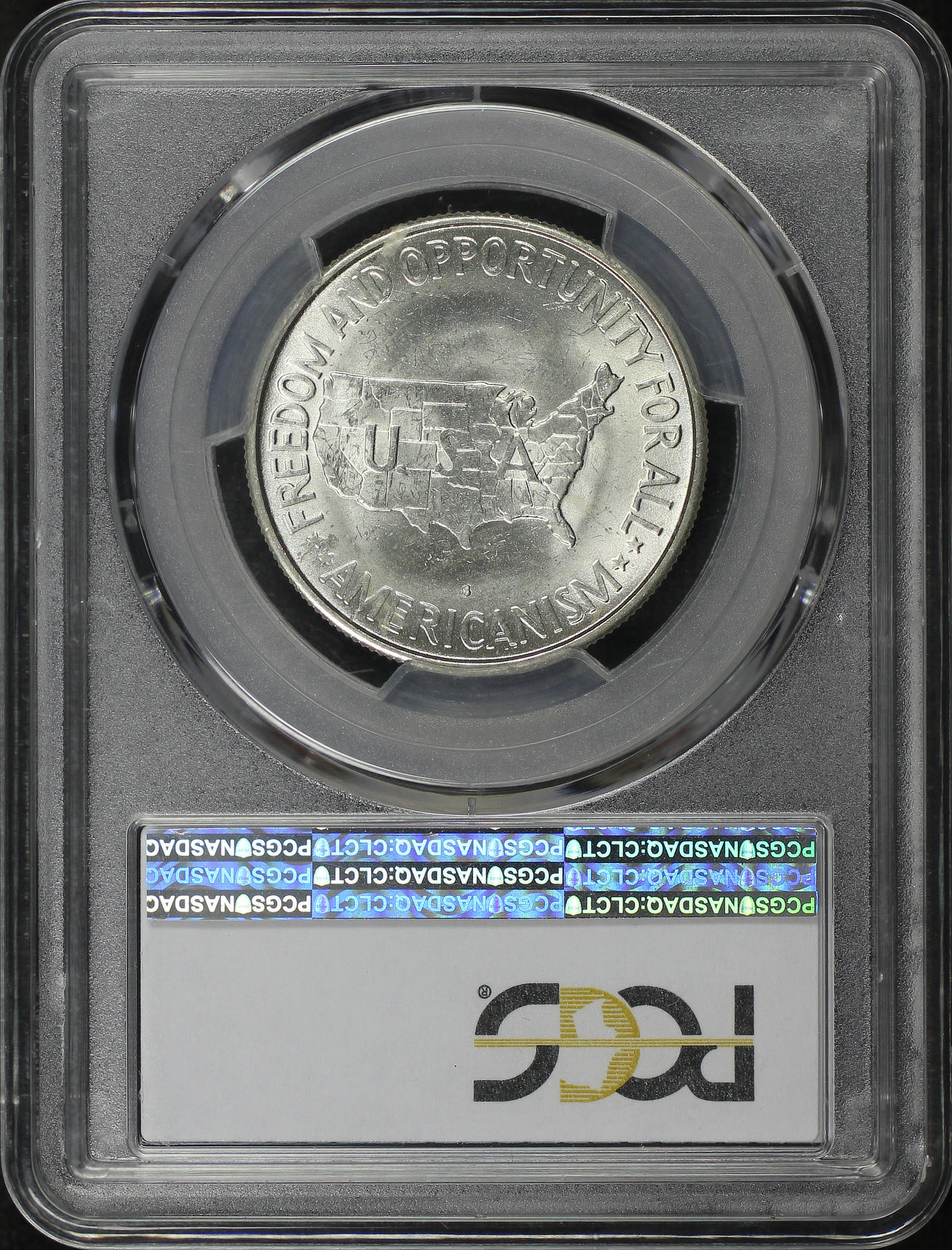 Reverse of this 1954-S Silver Commemorative Washington-Carver 50C PCGS MS-64
