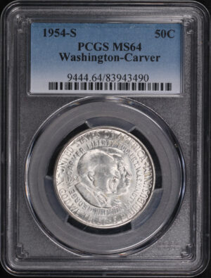 Obverse of this 1954-S 50C Washington-Carver Silver Commemorative PCGS MS-64