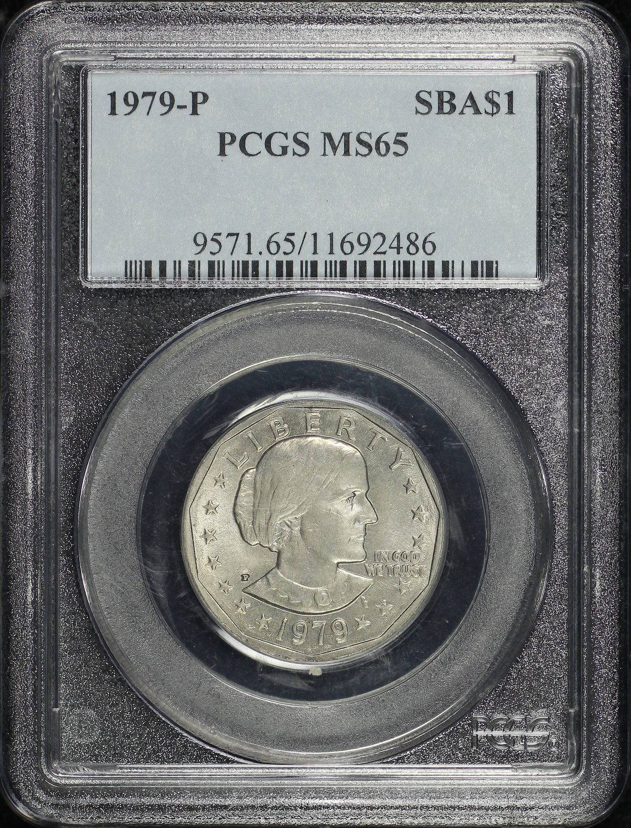 Obverse of this 1979-P Susan B. Anthony Dollar PCGS MS-65