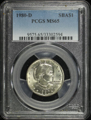 Obverse of this 1980-D Susan B. Anthony Dollar PCGS MS-65