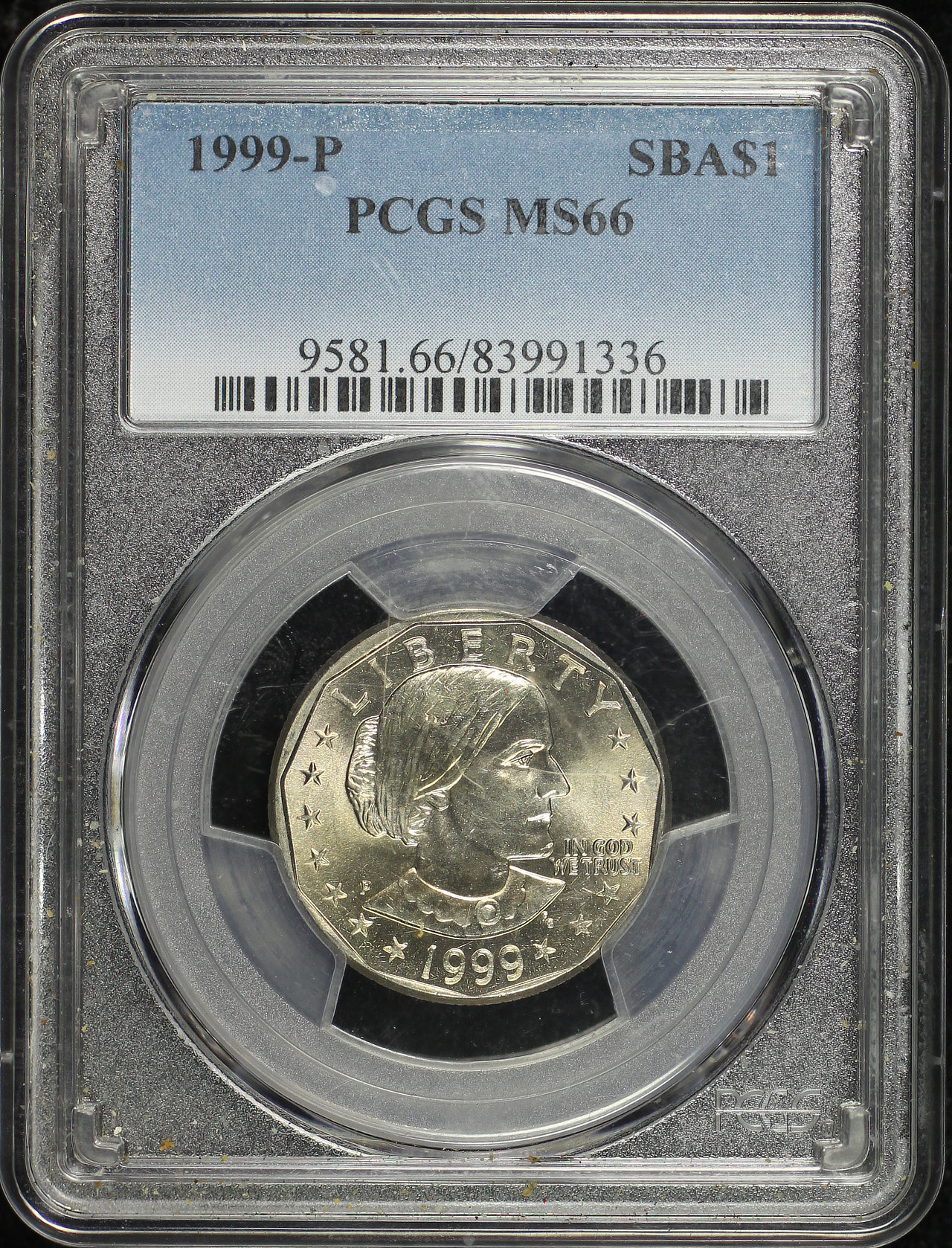 Obverse of this 1999-P Susan B. Anthony Dollar PCGS MS-66