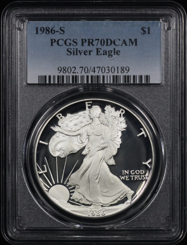 Obverse of this 1986-S Silver Eagle PCGS PR-70 DCAM