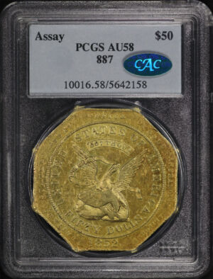 Obverse of this 1852 $50 California Gold U.S. Assay Office PCGS AU-58