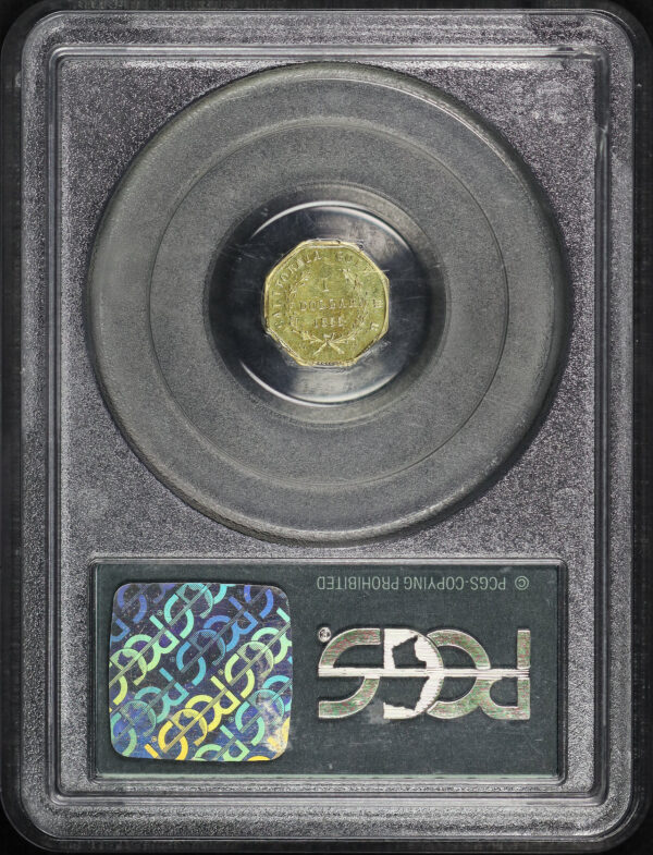 Reverse of this 1855 G$1 BG-533 Liberty Octagonal California Gold PCGS MS-62