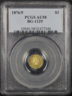 Obverse of this 1876/5 BG-1129 $1G Octagonal Indian California Fractional Gold PCGS AU-58