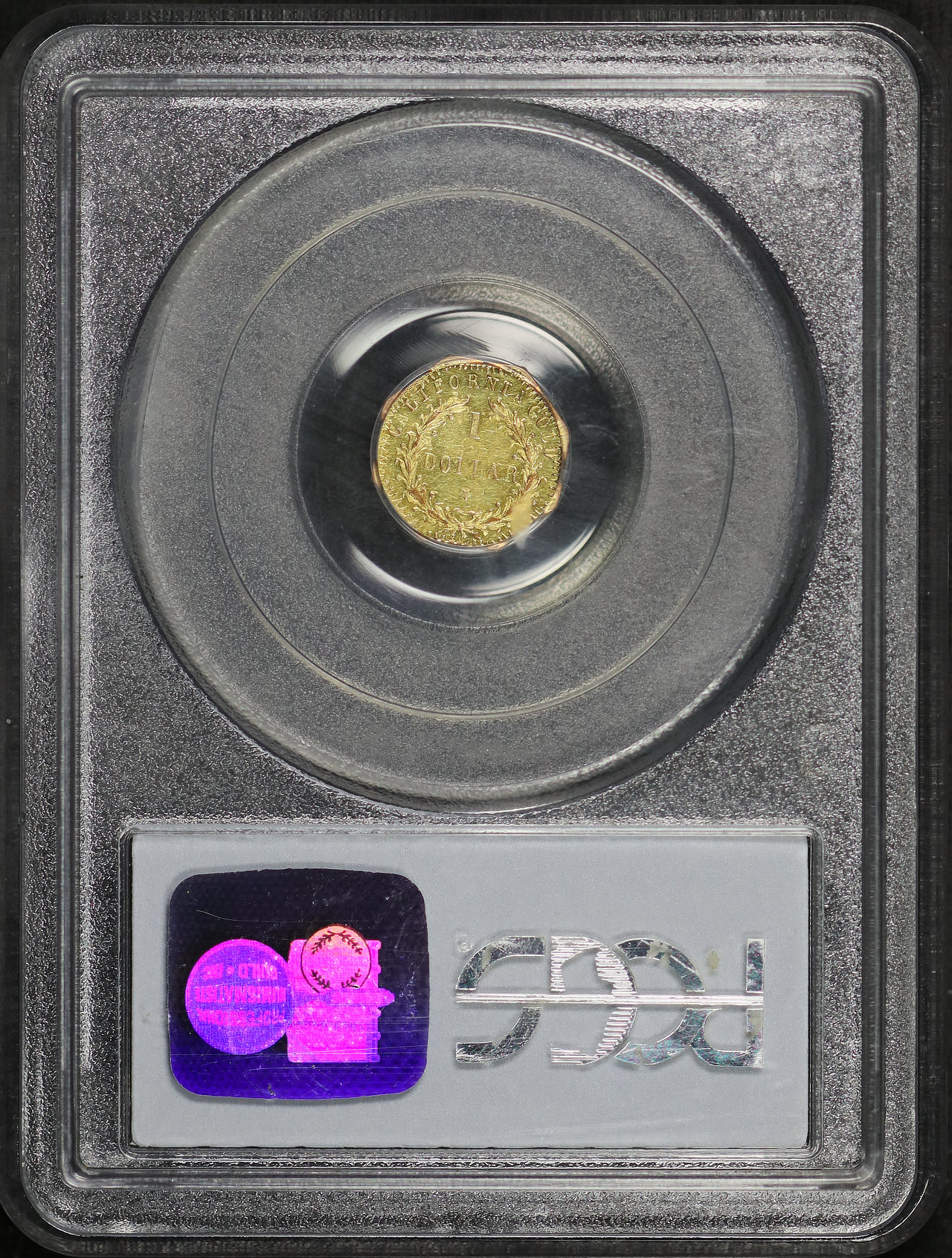 Reverse of this 1876/5 BG-1129 $1G Octagonal Indian California PCGS AU-58