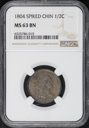Obverse of this 1804 Spiked Chin Draped Bust Half Cent NGC MS-63 BN