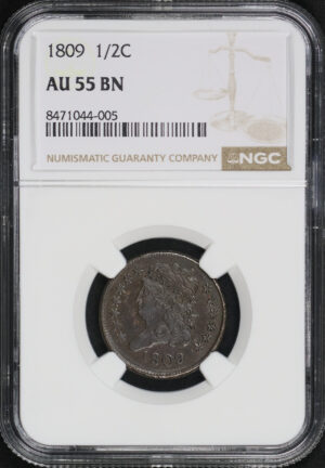 Obverse of this 1809 Classic Head Half Cent NGC AU-55 BN