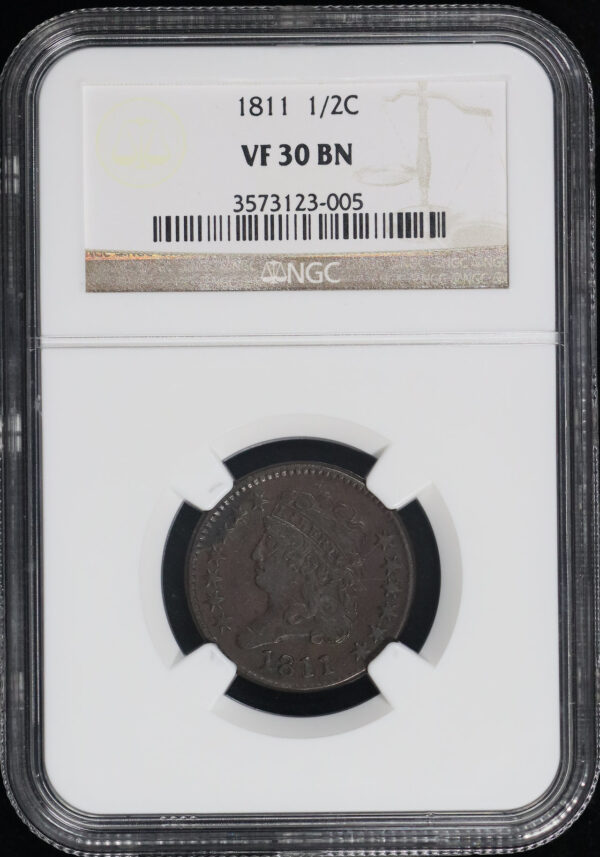 Obverse of this 1811 Classic Head Half Cent NGC VF-30 BN