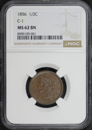 Obverse of this 1856 Braided Hair Half Cent C-1 NGC MS-62 BN