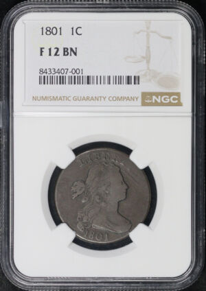 Obverse of this 1801 Draped Bust Cent NGC F-12 BN