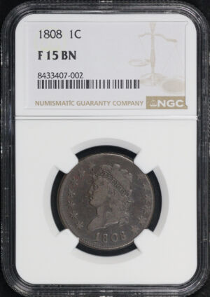 Obverse of this 1808 Classic Head Cent NGC F-15 BN