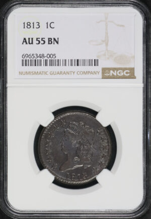 Obverse of this 1813 Classic Head Cent NGC AU-55 BN