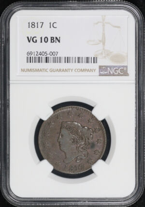 Obverse of this 1817 Coronet Head Cent 13 Stars NGC VG-10 BN