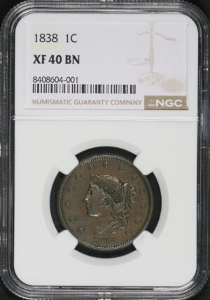 Obverse of this 1838 Coronet Head Cent NGC XF-40 BN
