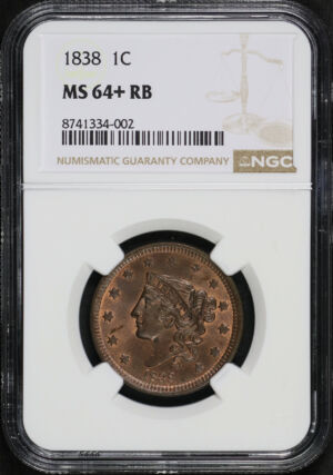 Obverse of this 1838 Coronet Head Cent NGC MS-64+ RB