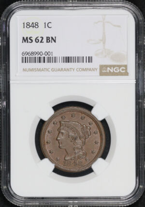Obverse of this 1848 Braided Hair Cent NGC MS-62 BN