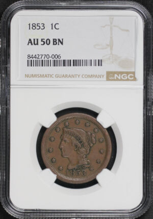 Obverse of this 1853 Braided Hair Cent NGC AU-50 BN