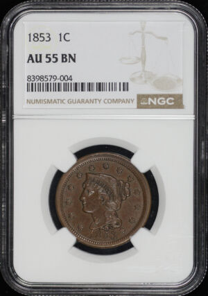Obverse of this 1853 Braided Hair Cent NGC AU-55 BN