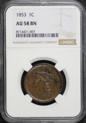 Obverse of this 1853 Braided Hair Cent NGC AU-58 BN