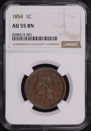 Obverse of this 1854 Braided Hair Cent NGC AU-55 BN