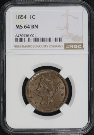 Obverse of this 1854 Braided Hair Cent NGC MS-64 BN