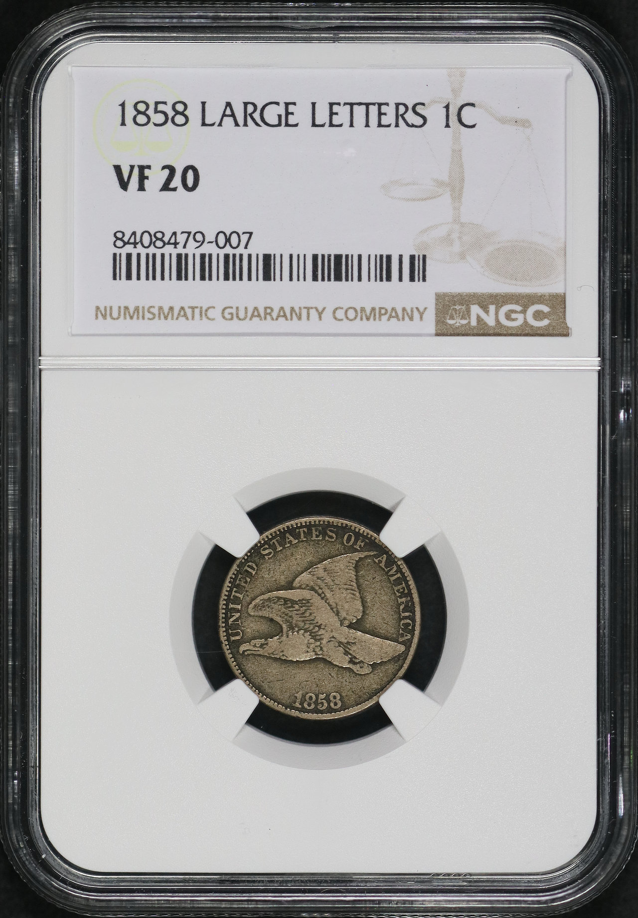 Obverse of this 1858 Flying Eagle Cent Large Letters NGC VF-20