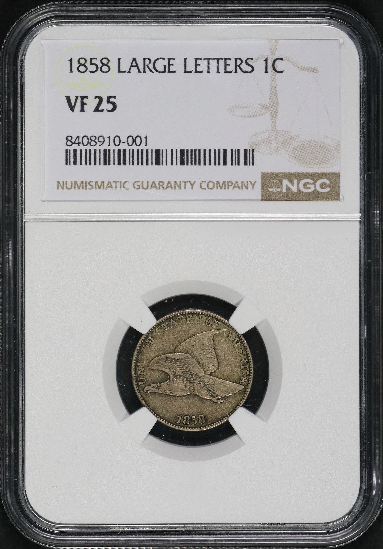 Obverse of this 1858 Flying Eagle Cent Large Letters NGC VF-25