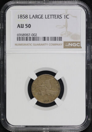 Obverse of this 1858 Large Letters Flying Eagle Cent NGC AU-50