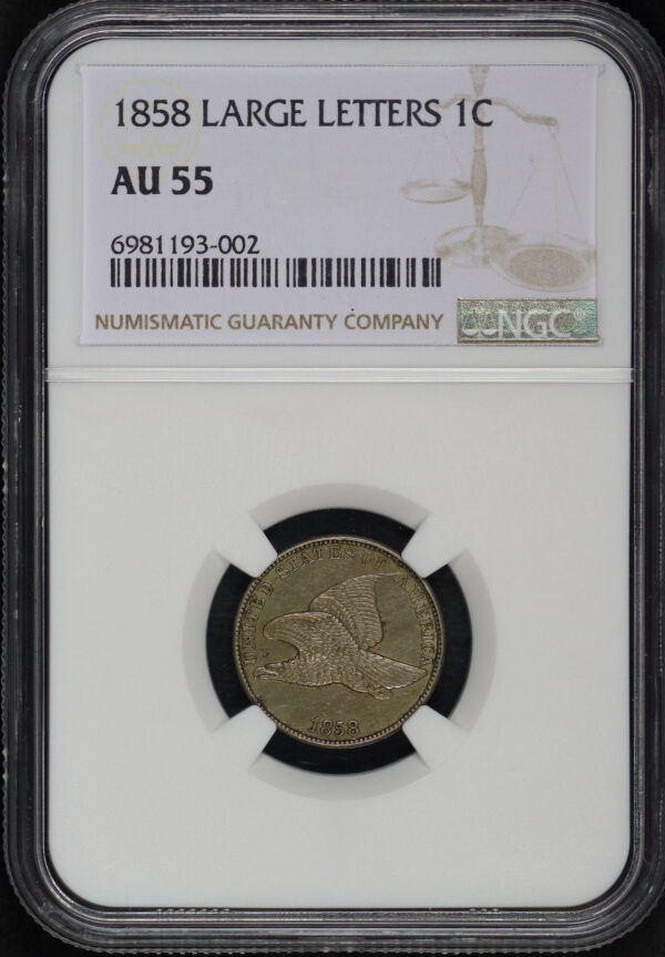 Obverse of this 1858 Flying Eagle Cent Large Letters NGC AU-55