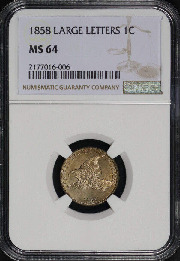 Obverse of this 1858 Flying Eagle Cent Large Letters NGC MS-64