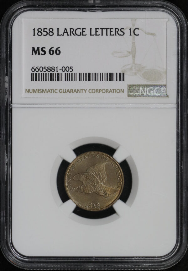 Obverse of this 1858 Flying Eagle Cent Large Letters NGC MS-66
