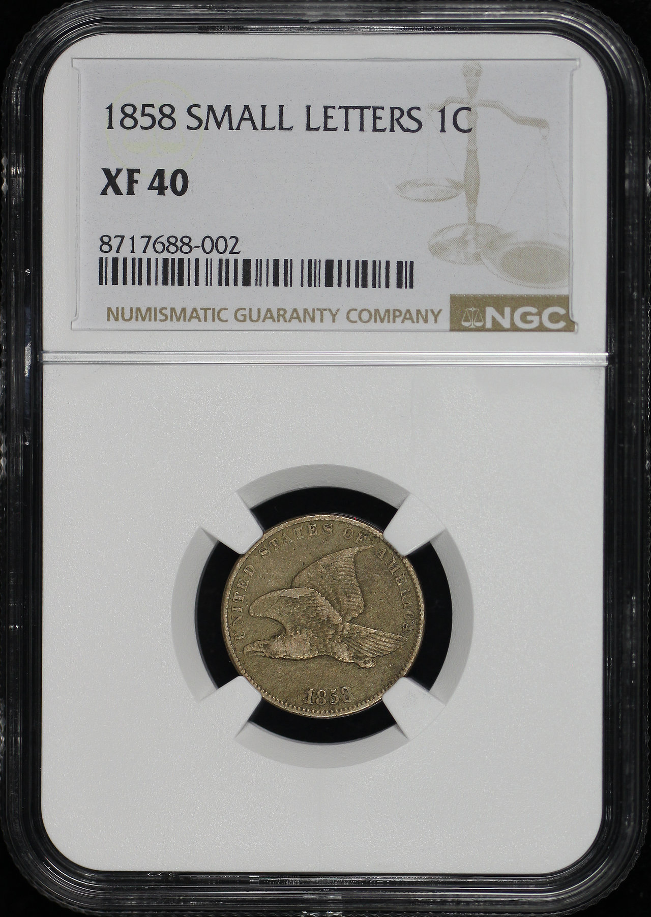 Obverse of this 1858 Small Letters Flying Eagle Cent NGC XF-40