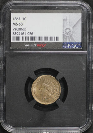 Obverse of this 1862 Indian Cent NGC MS-63 VaultBox