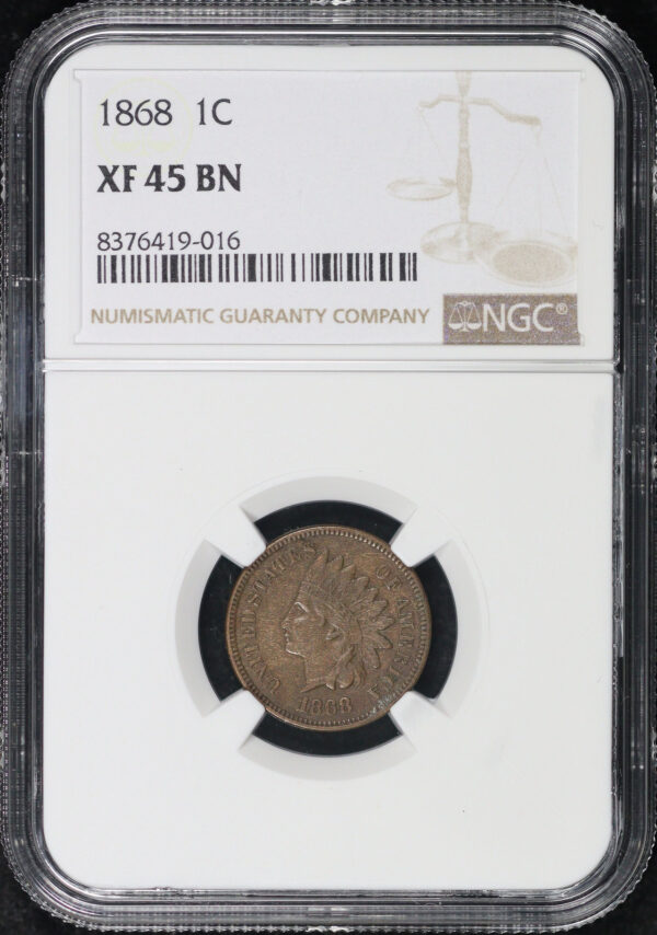 Obverse of this 1868 Indian Cent NGC XF-45 BN