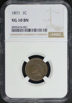 Obverse of this 1871 Indian Cent NGC VG-10 BN