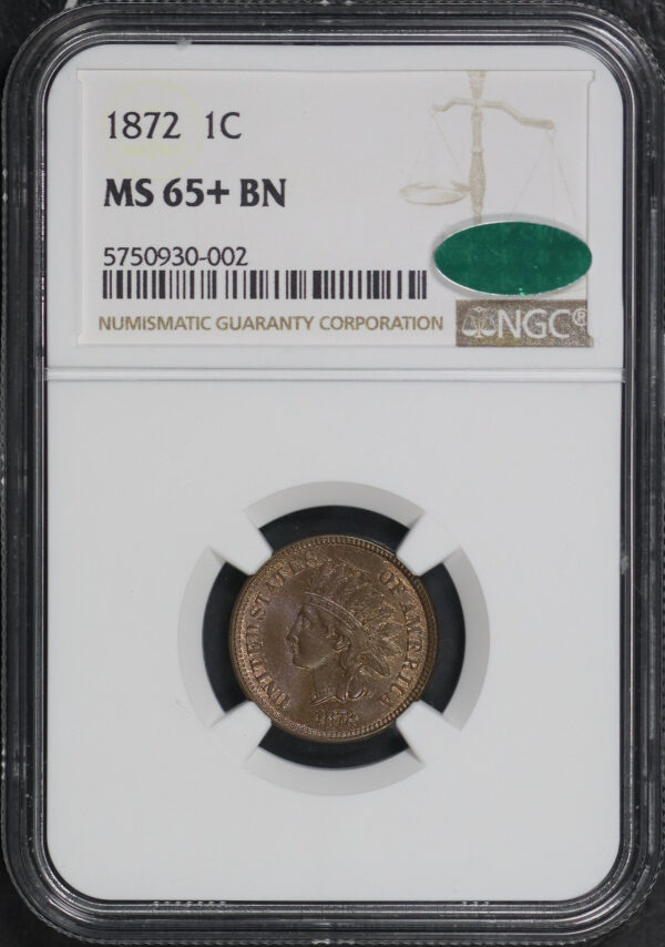 Obverse of this 1872 Indian Cent NGC MS-65+ BN CAC