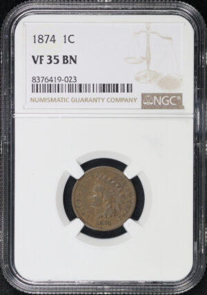 Obverse of this 1874 Indian Cent NGC VF-35 BN
