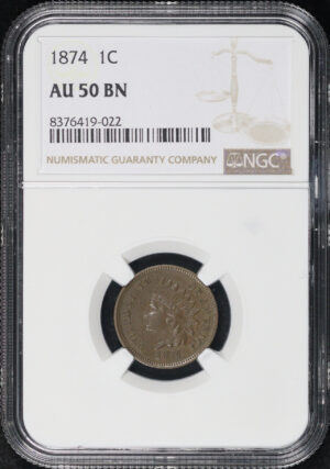 Obverse of this 1874 Indian Cent NGC AU-50 BN