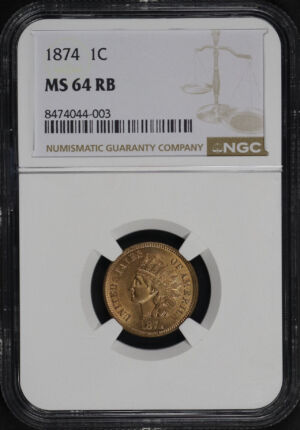 Obverse of this 1874 Indian Cent NGC MS-64 RB