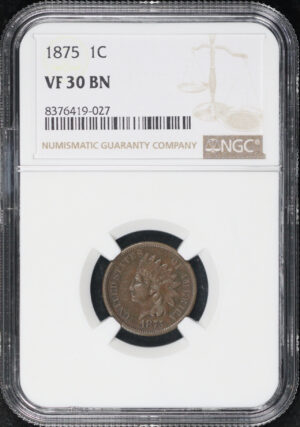 Obverse of this 1875 Indian Cent NGC VF-30 BN