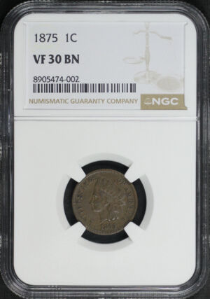 Obverse of this 1875 Indian Cent NGC VF-30 BN