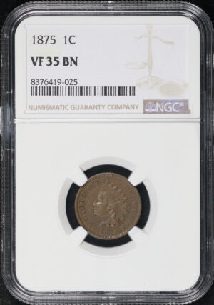 Obverse of this 1875 Indian Cent NGC VF-35 BN