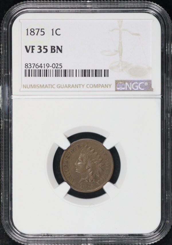 Obverse of this 1875 Indian Cent NGC VF-35 BN
